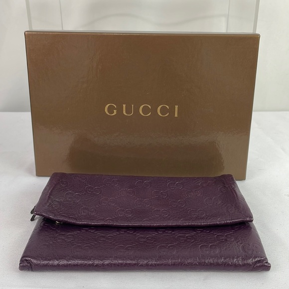 Gucci Purple Leather Logo Clutch With Box